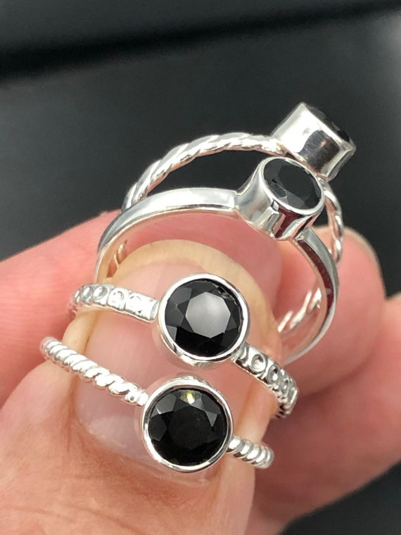 4pc 925 Sterling Silver Black Onyx Stacking Ring Set Knuckle Rings