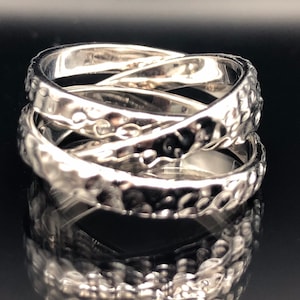 Hammered Tri Band Ring - Infinity Ring - Trinity Wedding Band Ring - Rolling Ring - 925 Sterling Silver