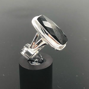 Large Faceted 925 Sterling Silver Black Onyx Statement Ring - Gothic Ring - Boho Ring - Tri Band Ring