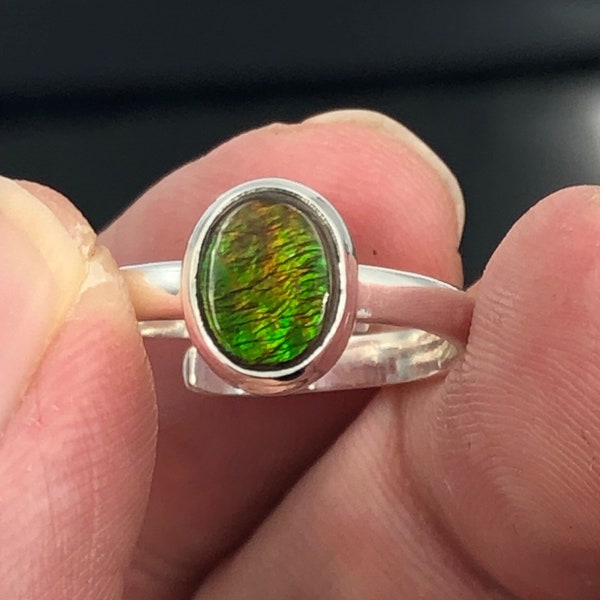 Dainty Natural Multi Fiery Ammolite Adjustable Fossil Ring - Pinky Ring - Please Read Description