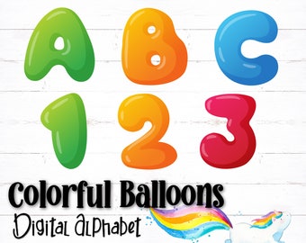 Printable Digital Alphabet Letters, Balloon Letters, Party Alphabet, Rainbow Alphabet, PNG Alphabet, Balloon, Back To School, Summer