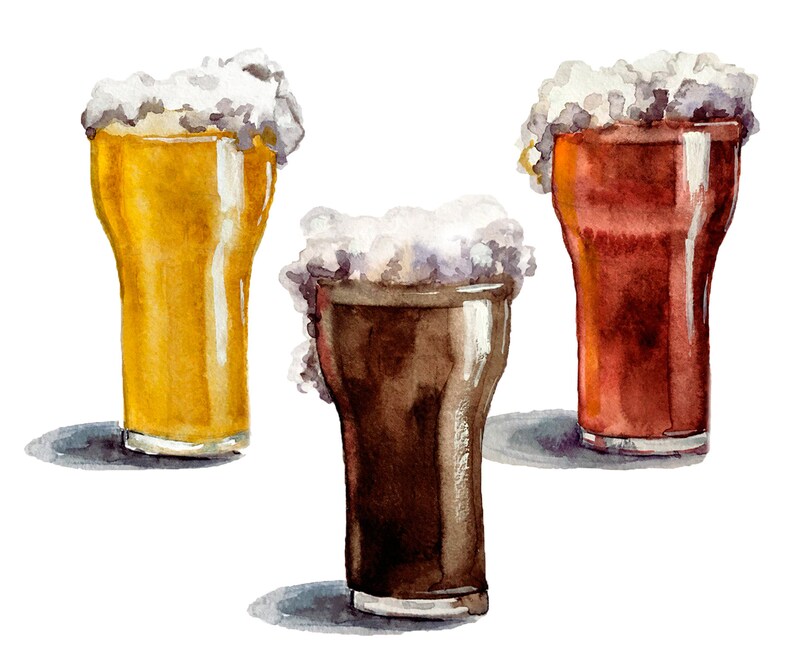 Watercolor Beer Clipart. Hand painted drink. Instant Download. | Etsy