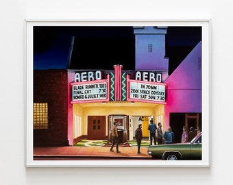 Aero Theatre | Santa Monica, Los Angeles, California Movie Theatre | Retro Cinema | Neon Sign | Vintage | LA Painting | Movie Poster