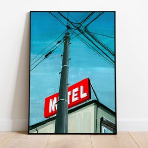 USA Route 66 Art | Retro Motel Poster Print | USA Travel Painting | USA Landscape Painting Print | Fine Art | Road Trip | Vintage Retro Neon