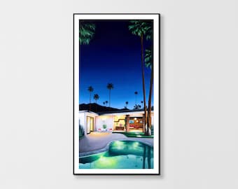 Palm Springs Nightfall Print | Palm Springs Art | California Dreaming Art | California Poster | Coachella Valley | Midcentury Modern
