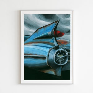 Cadillac Classic Car Print | Fine Art Giclée Print | &#39;Rusting Cadillac&#39; | Muscle Car | 60s 70s Retro Vintage | Classic Car Painting