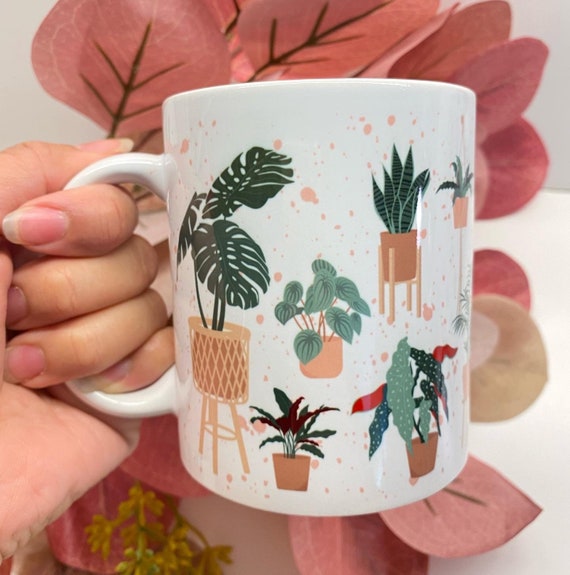 Plant Mug, 15oz, Houseplant mug, Plant Lady Gift, Plant Lover, Plant Addict, Plant Mama, Monstera, Alocasia, exotic houseplant, plant mug