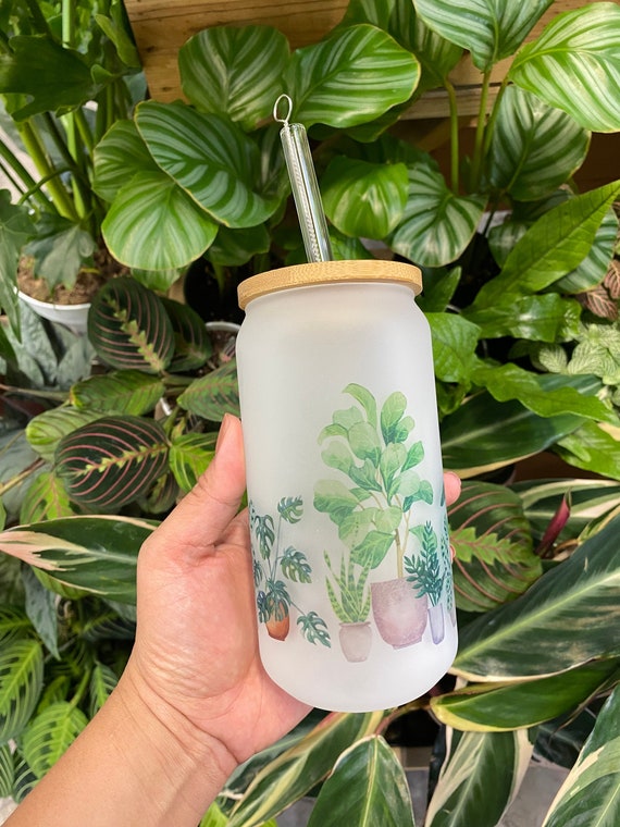 Houseplant Tumbler, Plants, Exotic Plant, Plant Lover Gift, Plant Tumbler, Plant Lady Gift, crazy plant lover, Frosted Glass Cup