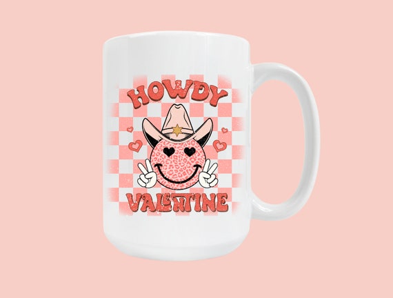 Howdy Valentine, Smiley Cowboy, Retro smiley cowboy, Coffee Mug, valentine mug, retro design