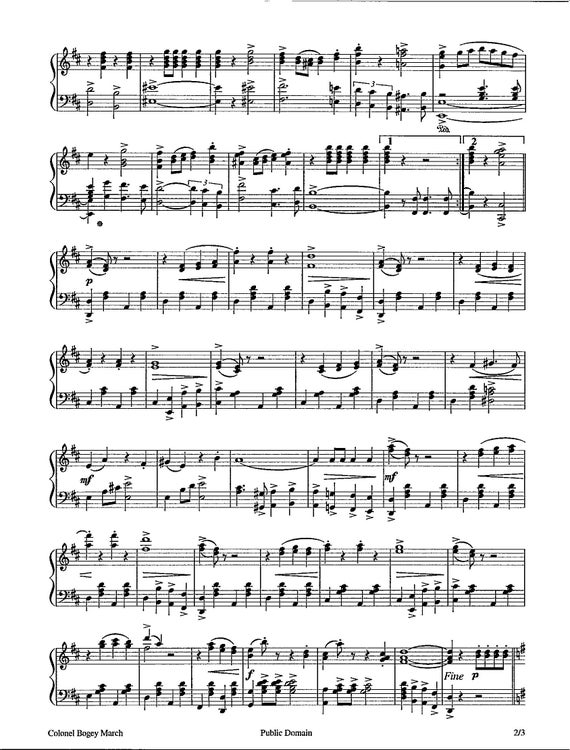 Colonel Bogey March - Digital Advanced Piano Solo - Keys of D and