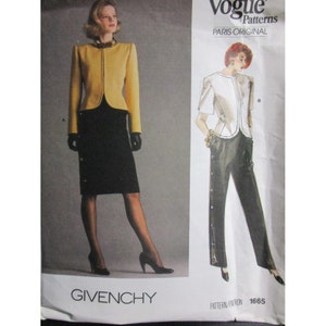Vogue Pattern 1665 - Givenchy Paris Original Size 8 Misses Jacket Skirt Pants