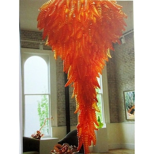 Dale Chihuly Glass Artist Art Card - ORANGE HORNET CHANDELIER 1993 - 5" szer. X 7" głęb.