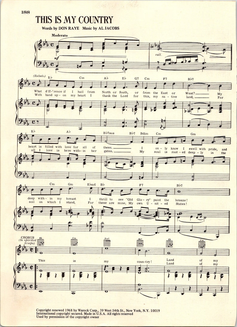This is My Country Digital Sheet Music for Piano Vocal Guitar Key of E