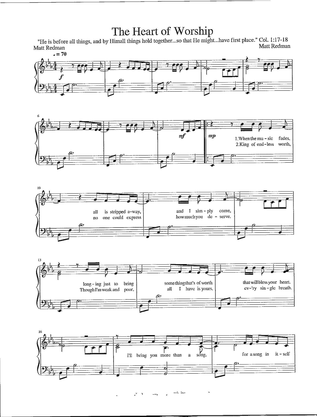 The Heart of Worship Digital Download Hymn Tune Key of E Flat Etsy