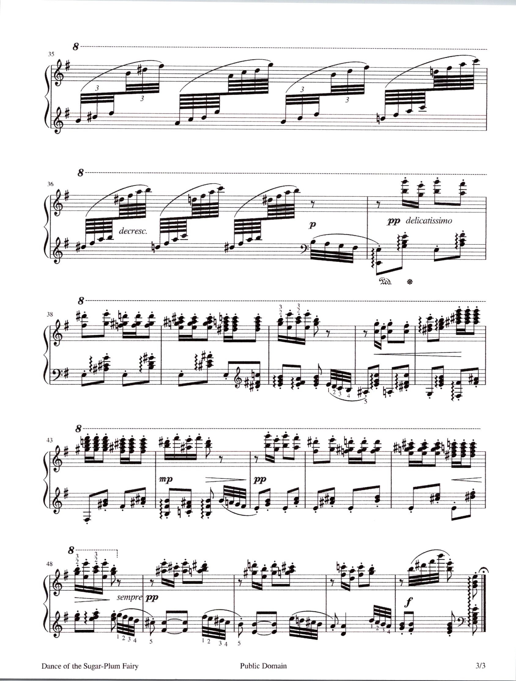 Digital piano solo sheet music for Dance of the Sugar-plum Fairy from the Nutcracker