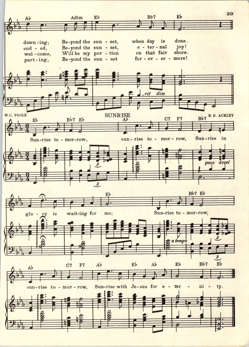 Beyond the Sunset Sheet Music Digital Hymn Tune Key of E Flat - Etsy