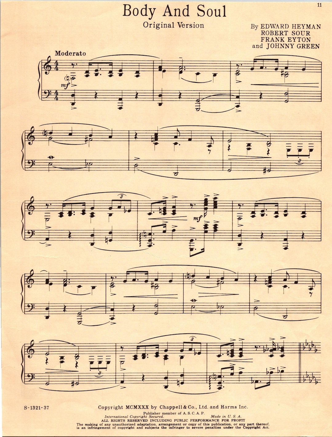 Body and Soul original Version Piano Solo Digital Sheet Music Key of C