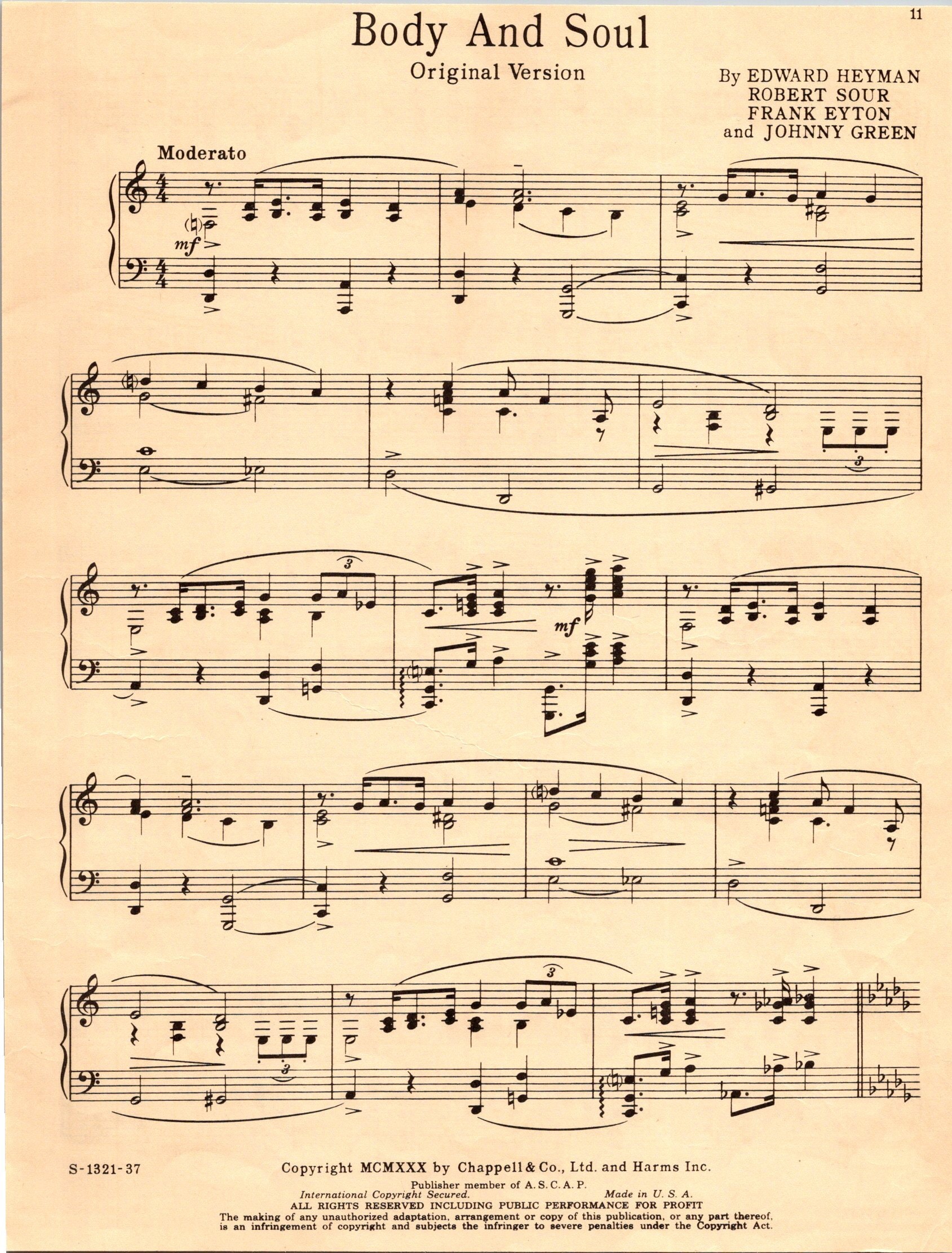 ボディ アンド ソウル (オリジナル バージョン) ピアノ ソロ