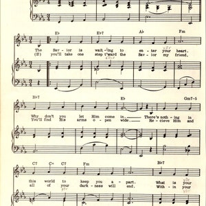May include: A sheet music page with the title "The Savior is Waiting" by Ralph Carmichael. The music is written in standard notation with lyrics for a Christian hymn.