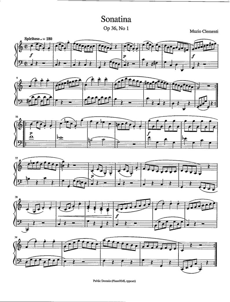Sonatina Op.36 No.1 - Clementi - Digital Printable Piano Solo Sheet ...