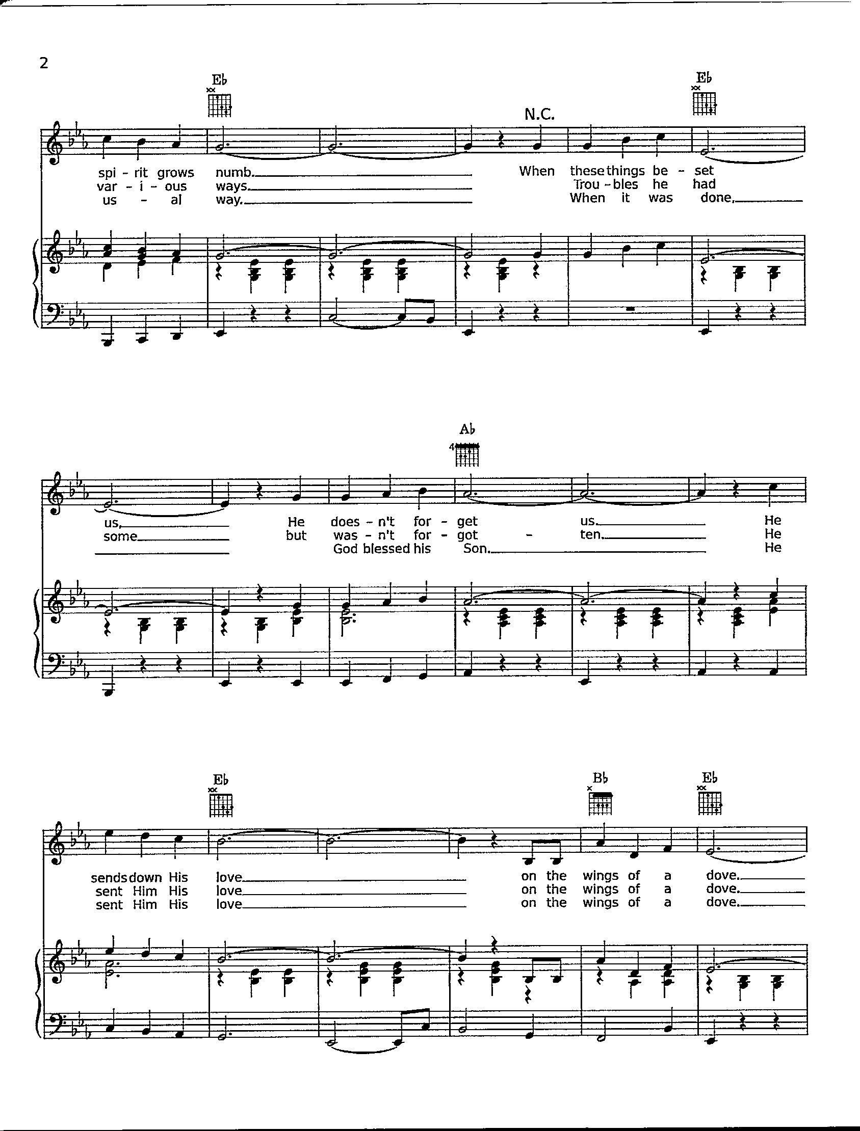 Wings of a Dove Digital Download Piano and Voice Sheet Music Key of E