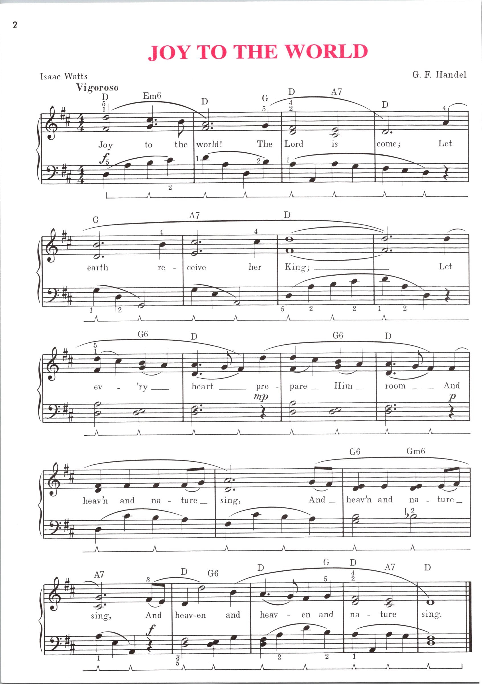 Joy to the World Digital Sheet Music French Carol Key of D Late