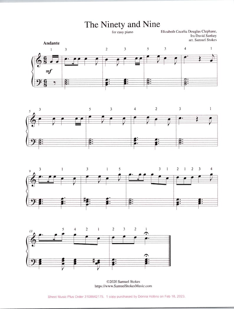 The and Nine Easy Piano Solo Digital Hymn Tune Sheet Music Key