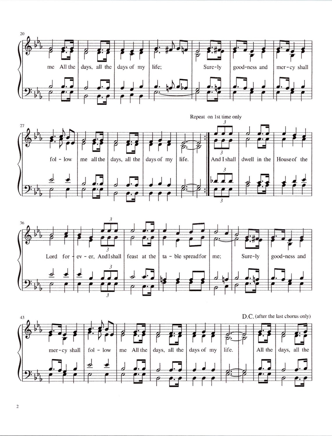 Surely Goodness and Mercy by Peterson Sheet Music Digital Hymn Tune Key of E Flat 3 Verses Etsy