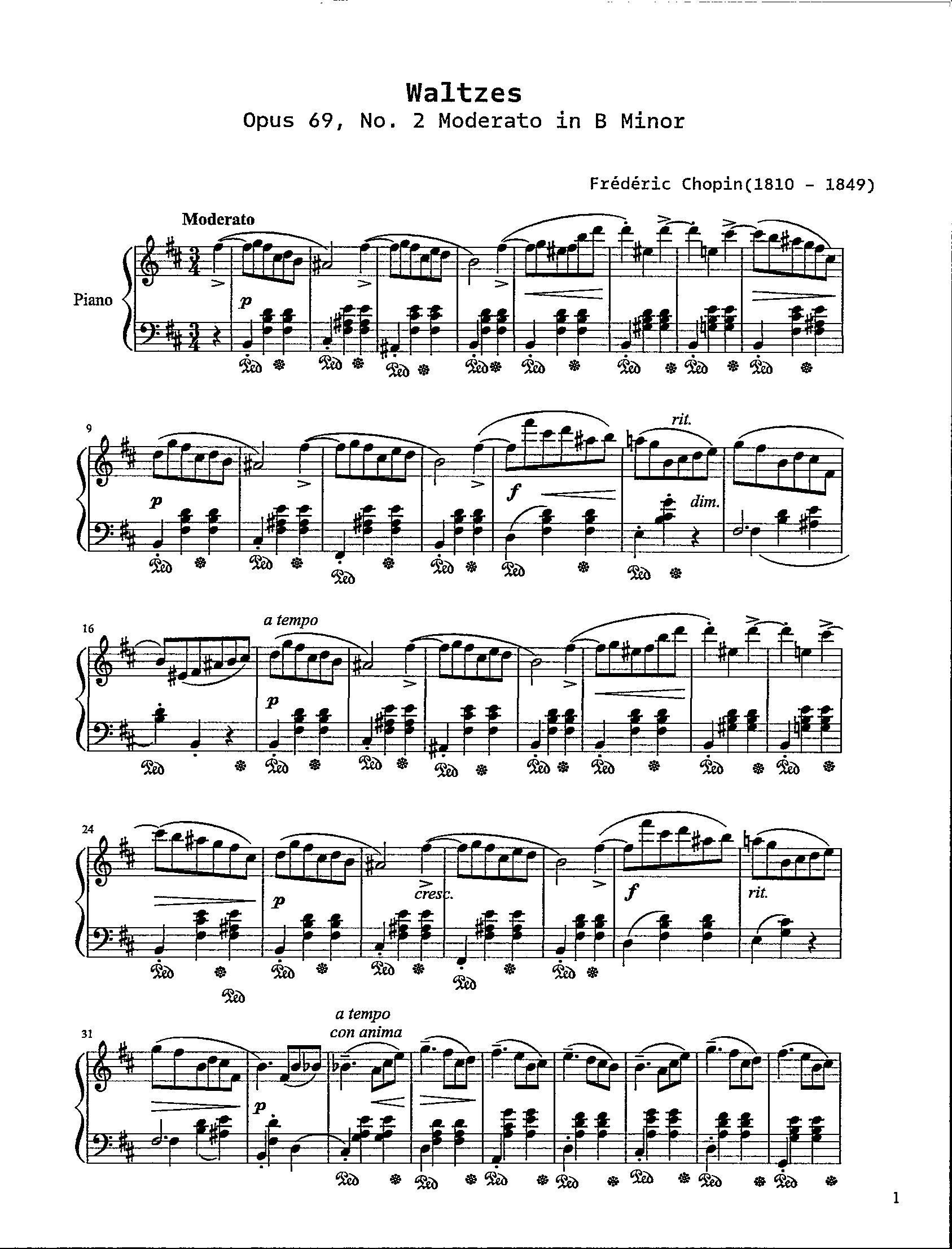 フランス　アンティーク　楽譜　ショパン　1915年 ショパン作曲ワルツ作品69第2番 モデラート ロ短調 - デジタル