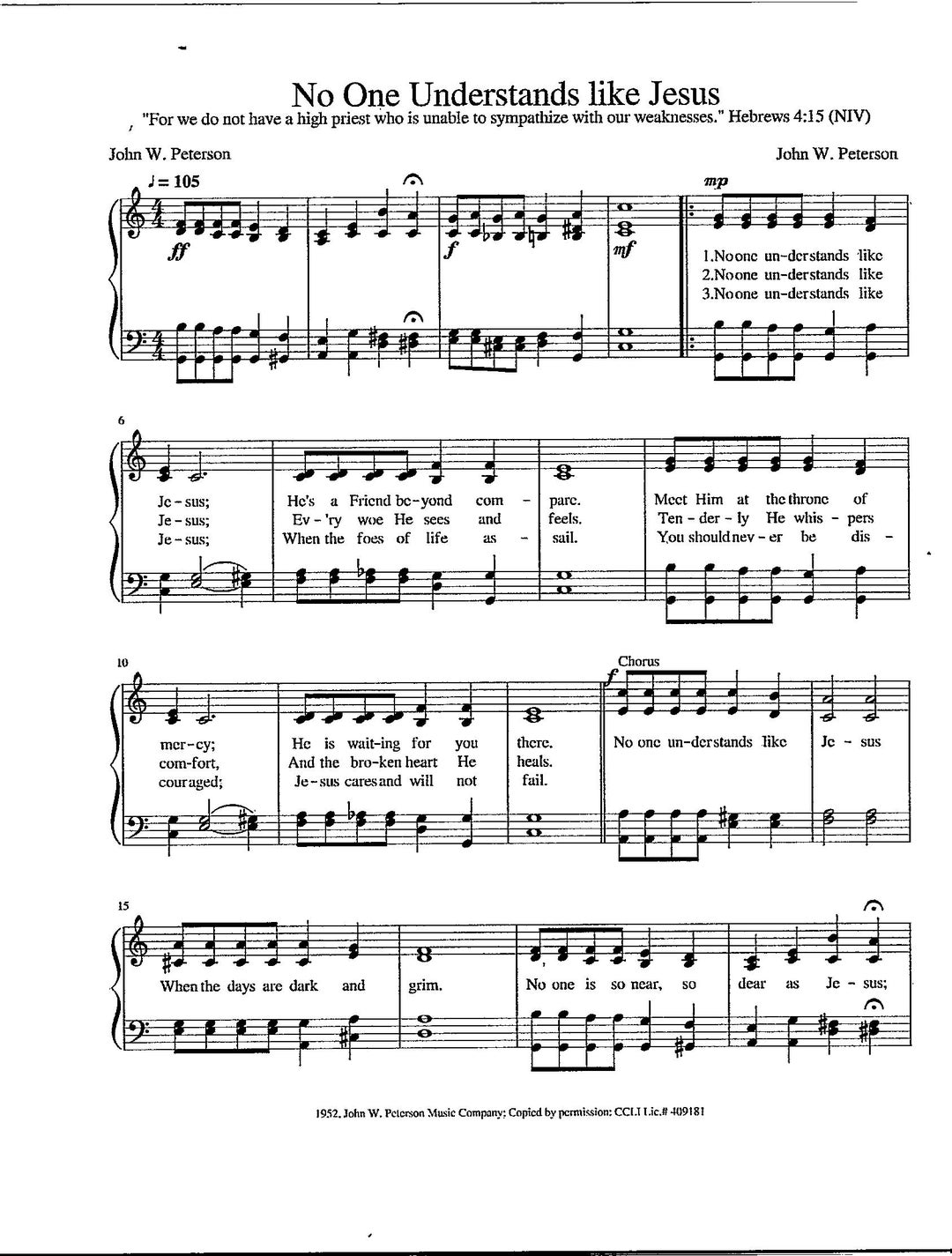 No One Understands Like Jesus - Digital Hymn Tune With Lyrics Sheet