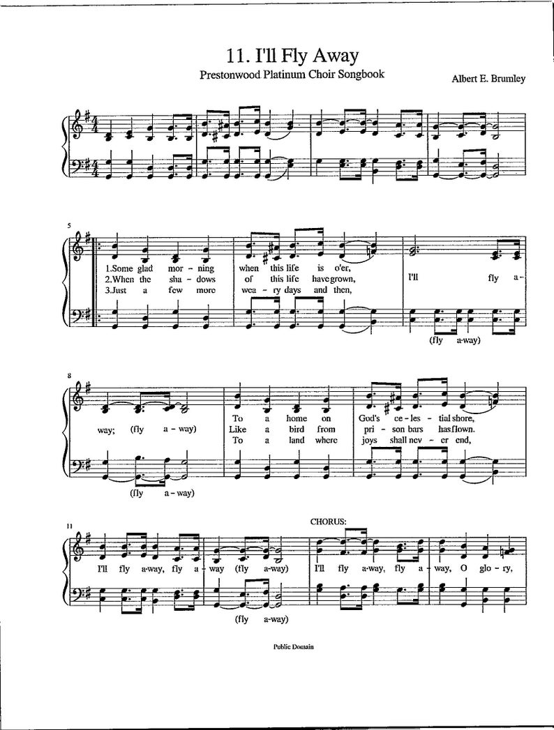 I'll Fly Away Digital Hymn Tune With Lyrics Key of G Etsy