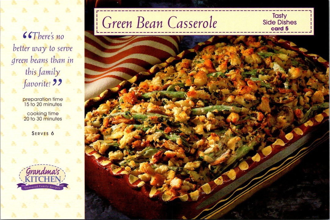 Recipe Card Green Bean Casserole Printable Download Etsy