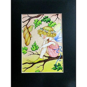 Mary Engelbreit Calendar Print 8 X 10&quot; Angel & Butterfly Love Black Mat #346
