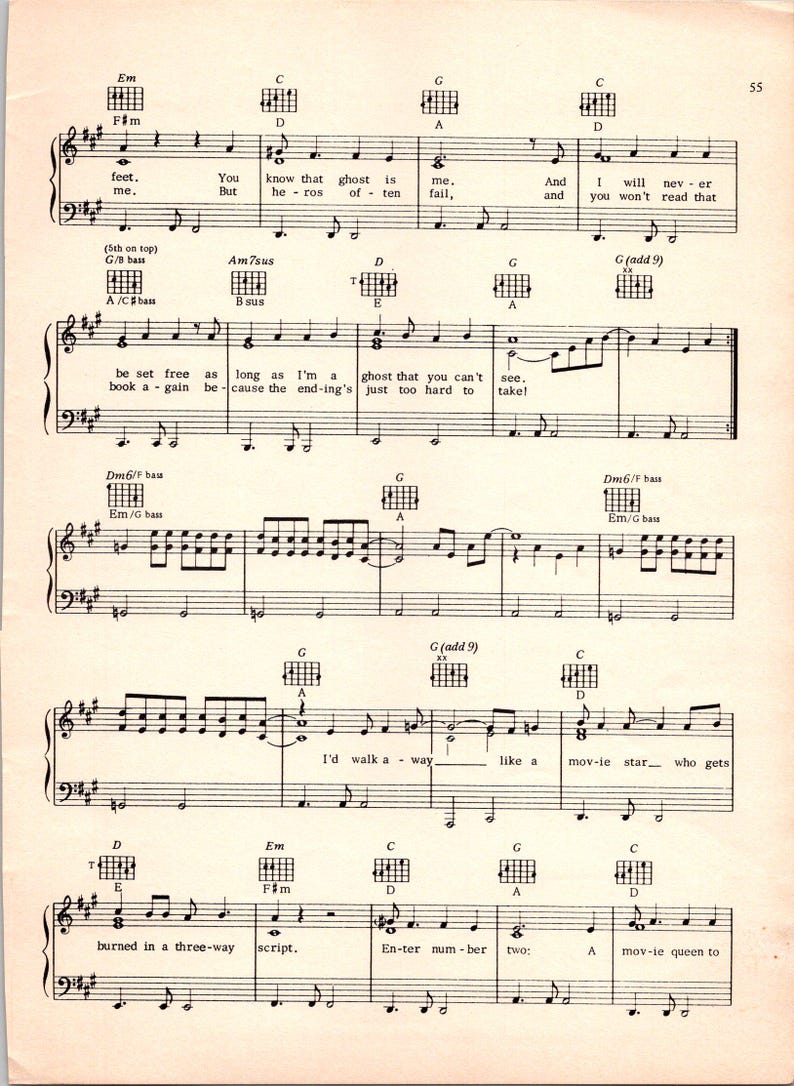 Sheet Music - If You Could Read My Mind - Digital Printable by Gordon ...