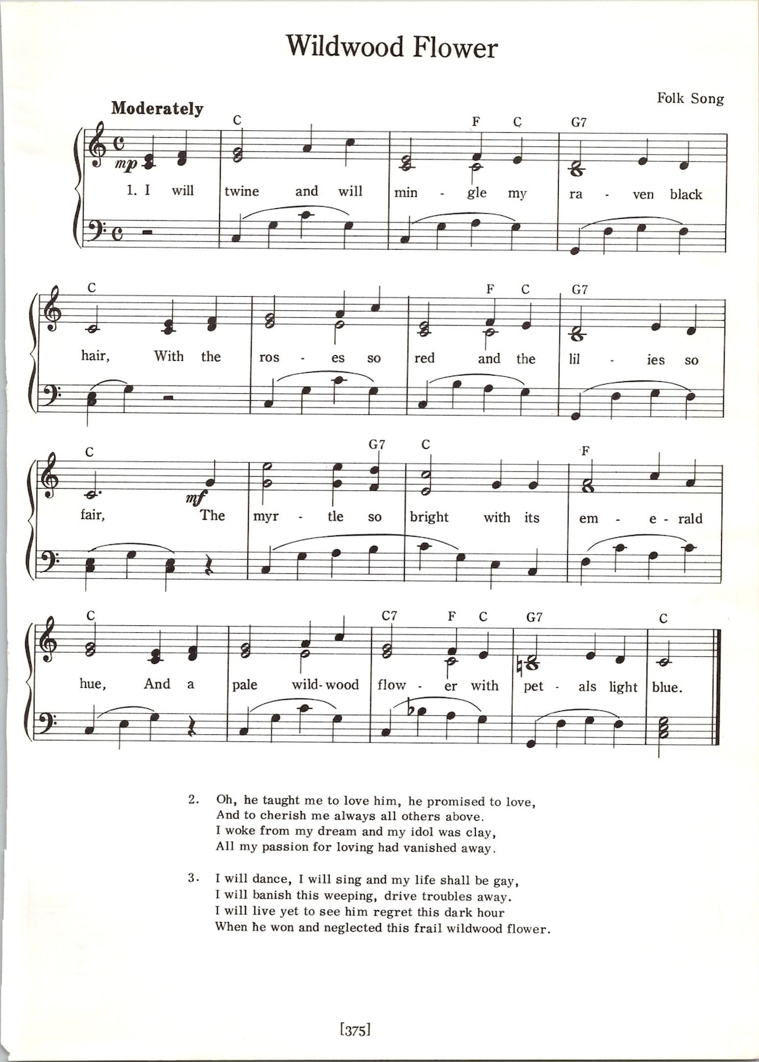 Wildwood Flower Sheet Music Digital Folk Song Key of C Etsy