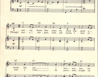 Partitura de Amazing Grace - Melodía de himno digital - Clave de fa