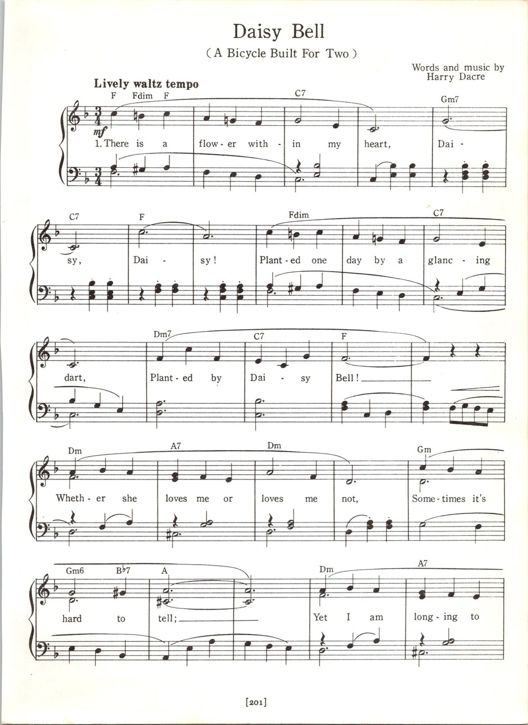 Daisy Bell (A Bicycle Built for Two) Sheet Music - Digital Waltz