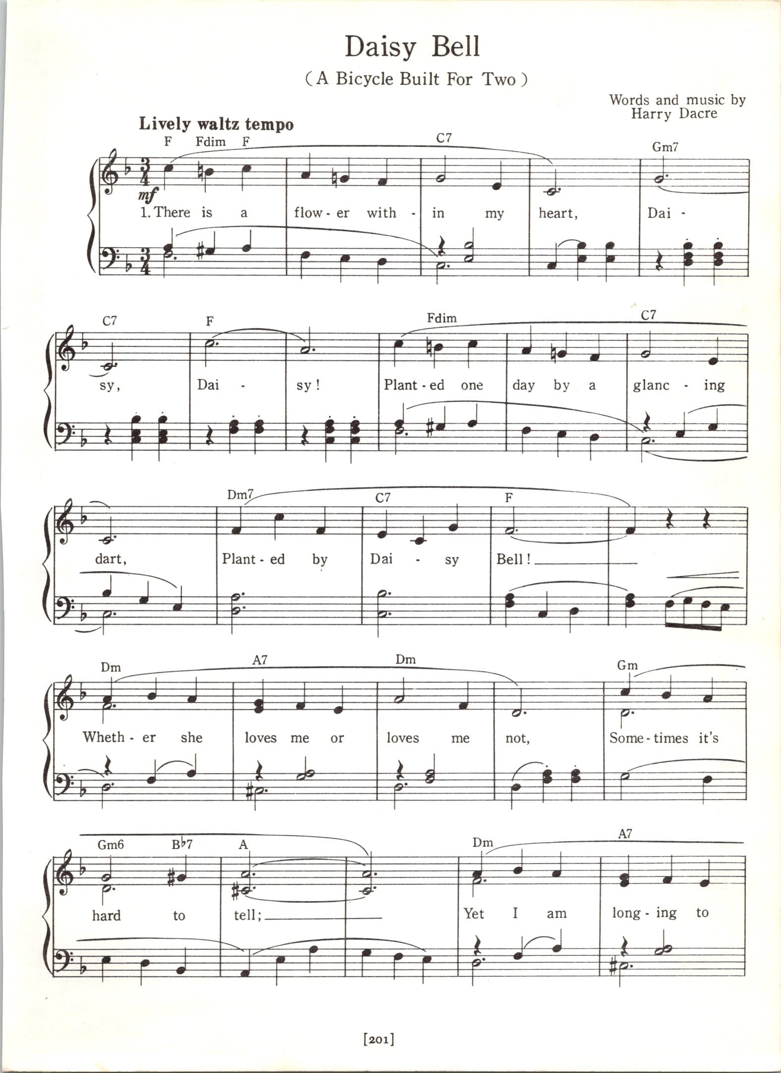 Daisy Bell (A Bicycle Built for Two) Sheet Music - Digital Waltz
