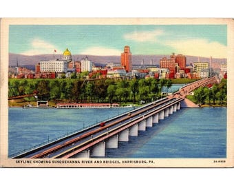 Postcard - Skyline Showing Susquehanna River and Bridge, Harrisburg, PA # 558