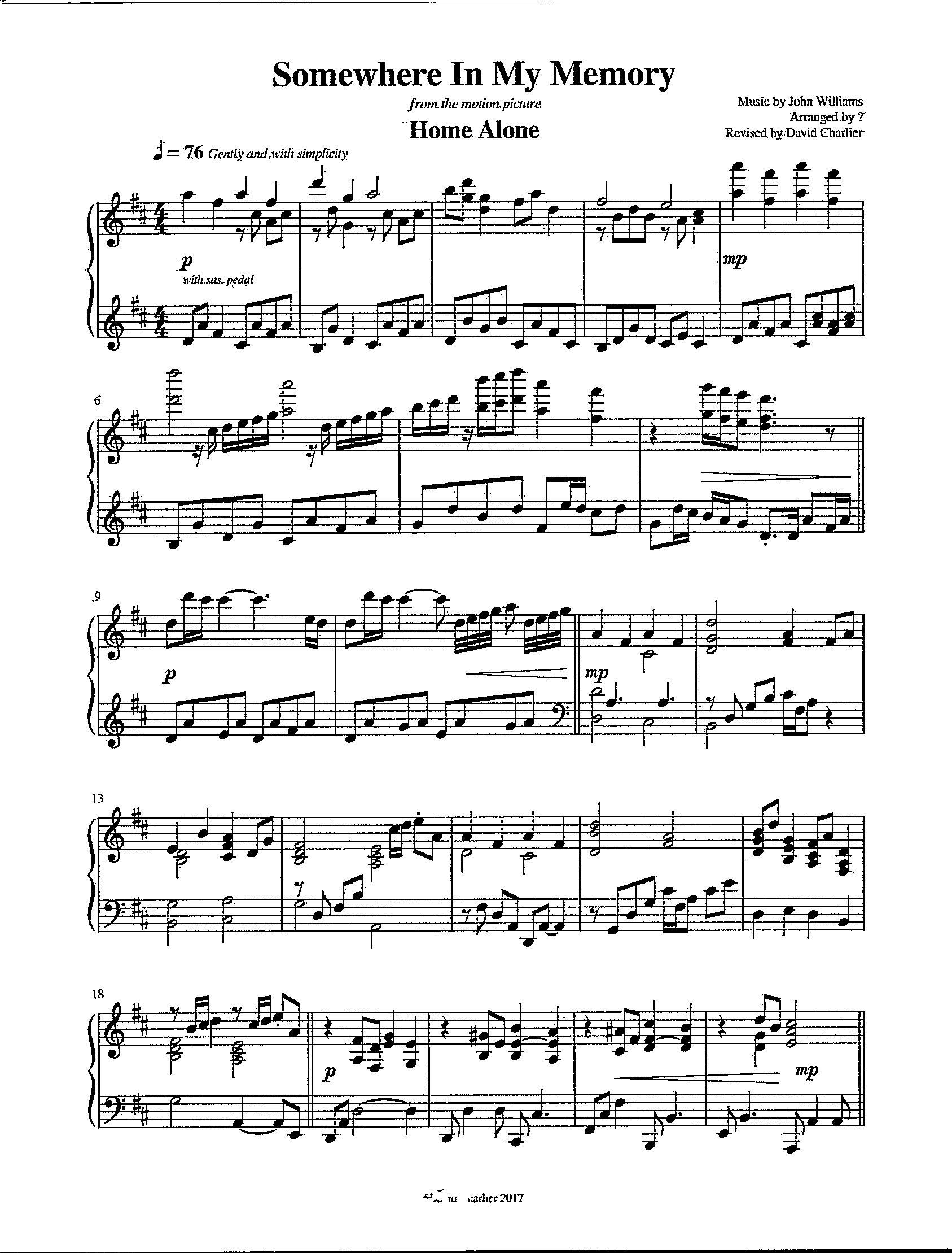 Somewhere in My Memory - Digital Printable Piano Solo - Early