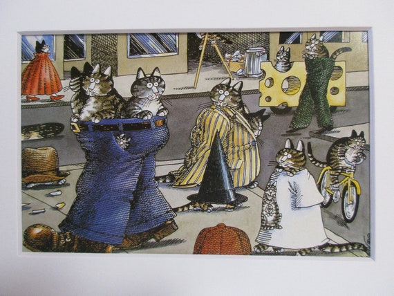 Kliban 猫の漫画アートポストカード ウォーキング・ザ・ストリート 5