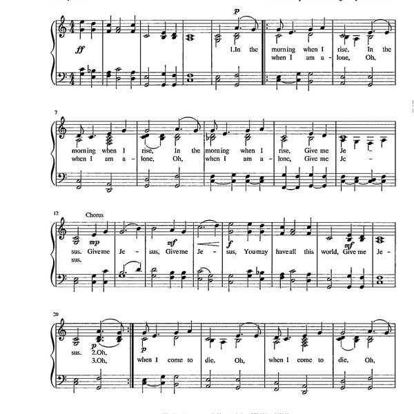 Give Me Jesus - Digital Hymn with 3 Verses for Piano and Voices - Key of C