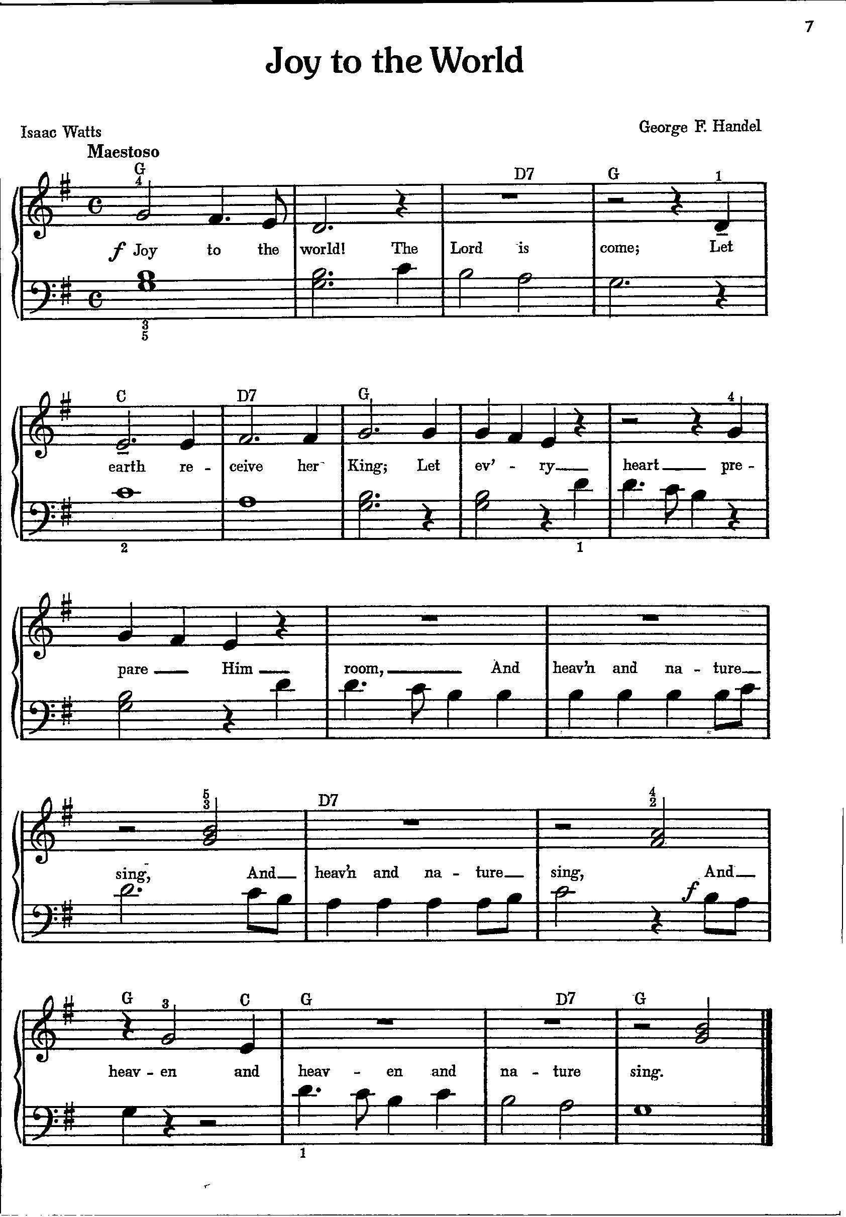 Joy To The World Printable Piano Sheet Music Beginner Level Key Of 