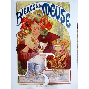 Cartão Postal de Arte - Bieres de la Meuse 1897, do Artista Alphonse Mucha