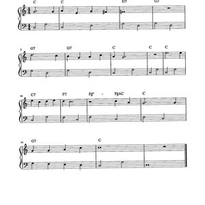 May include: Sheet music for the song "Just a Closer Walk" arranged for easy piano. The music includes chords and lyrics.