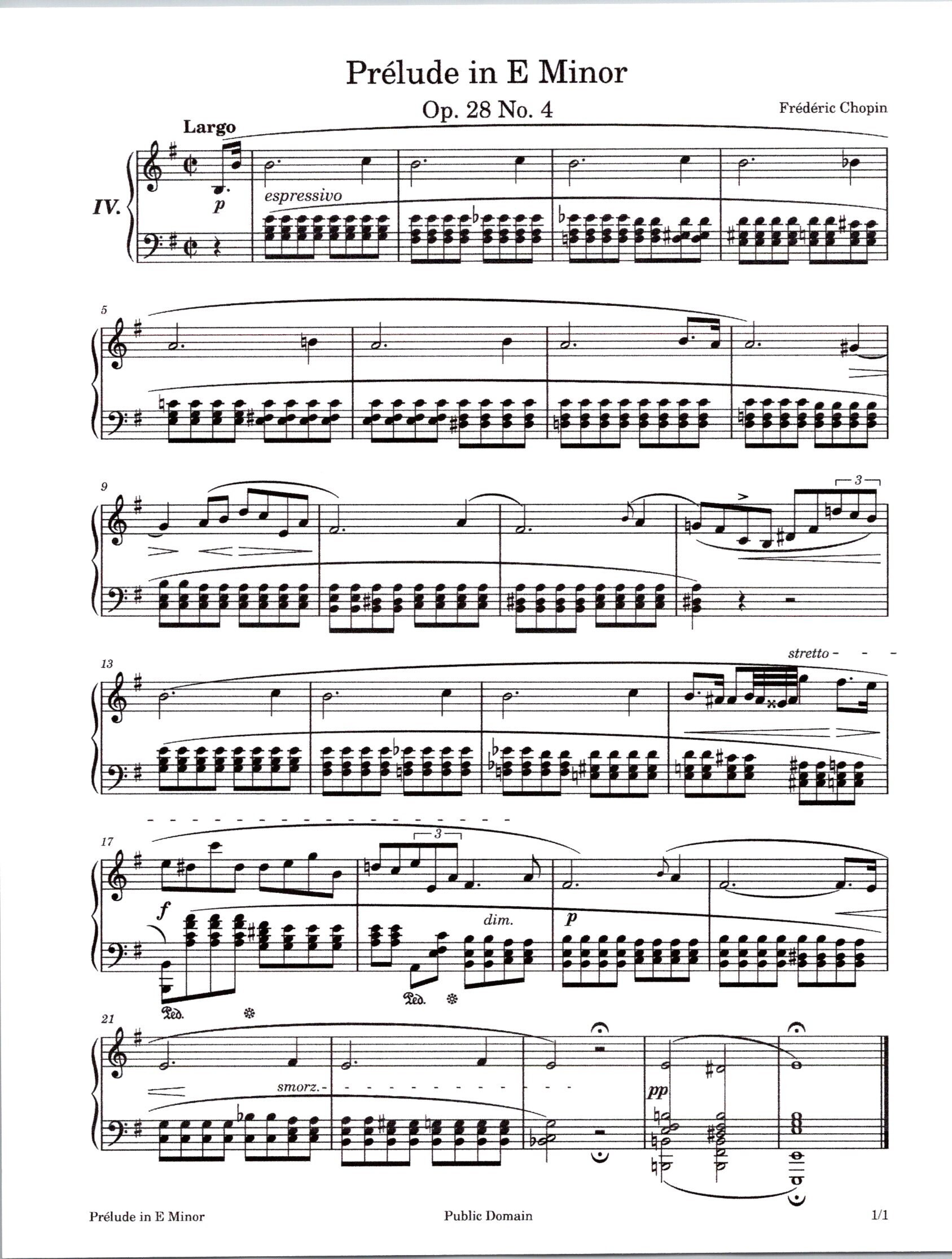 Prelude in E Minor Op. 28 No.4 Piano Solo - Digital Sheet Music - Key of E Minor - Etsy