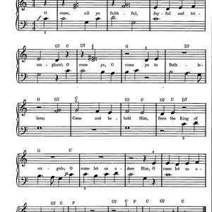 O Come All Ye Faithful - Digital Piano Keyboard Sheet Music Early Beginner Level Key of C