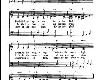 Morning Has Broken - Digital Sheet Music Key of C Gaelic Melody 1988