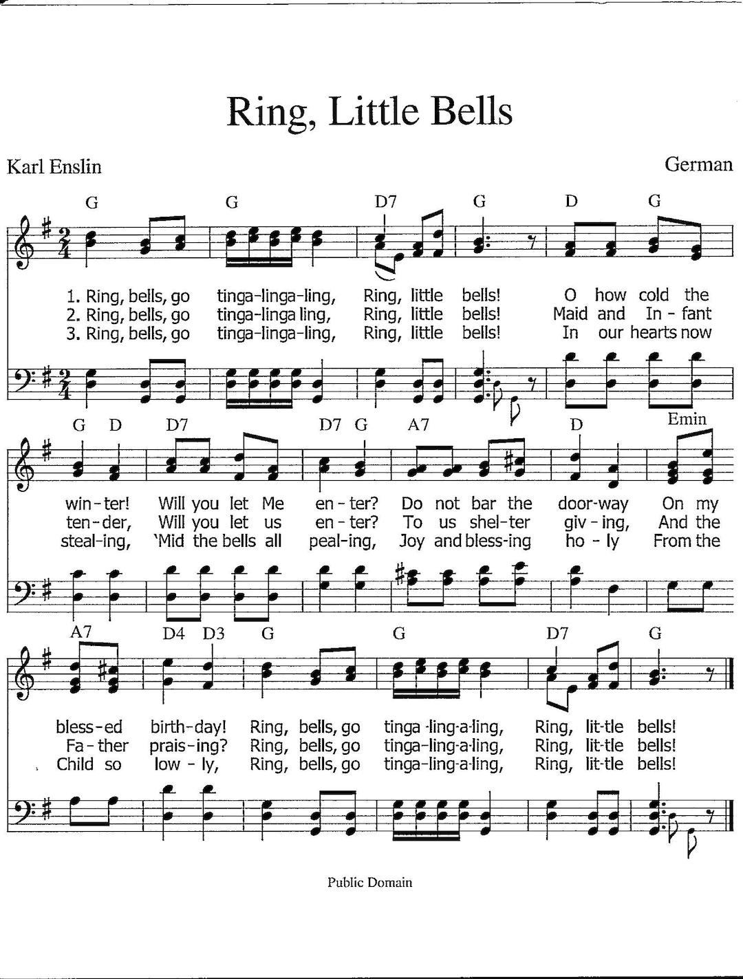 Ring, Little Bells - Digital Printable German Christmas Tune - Key of G ...