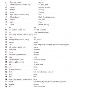 Top 100 German Words Quick Guide Reference or Study Vocabulary - Etsy